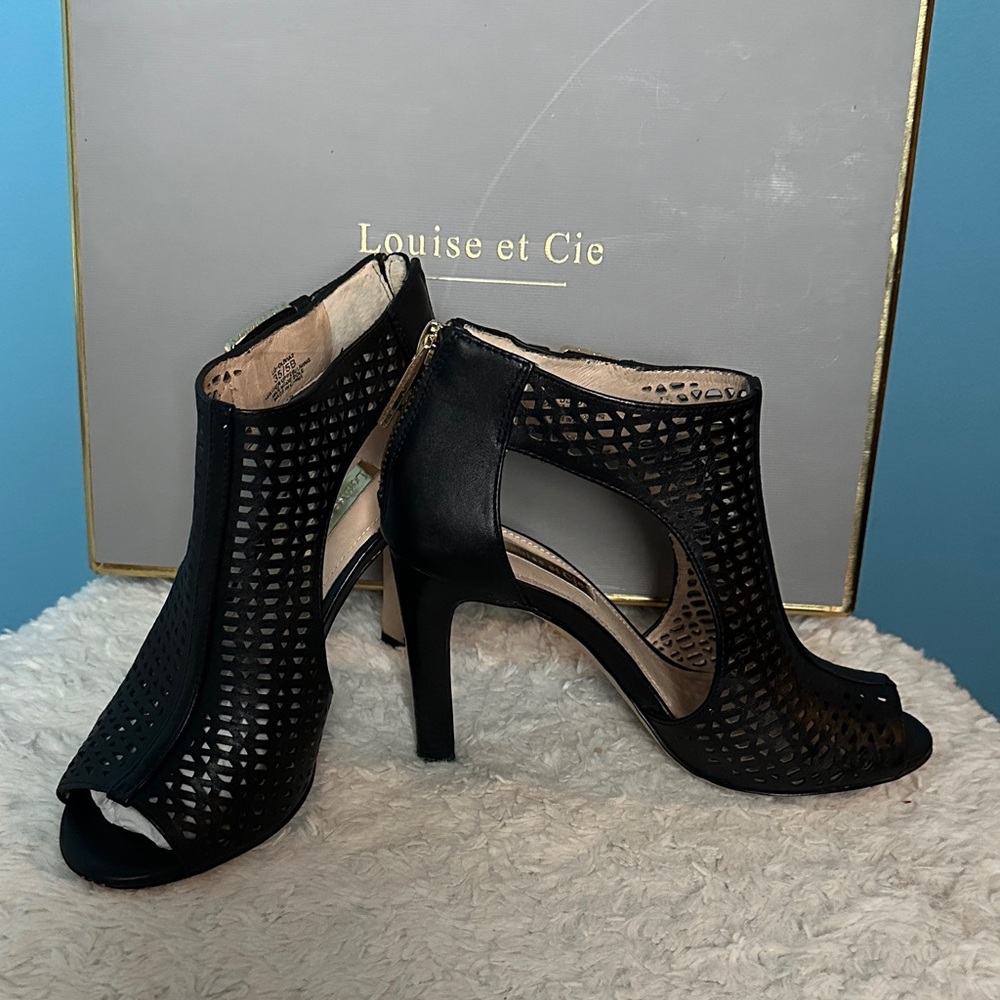 Louise et Cie Black Laser-Cut Peep-Toe Booties